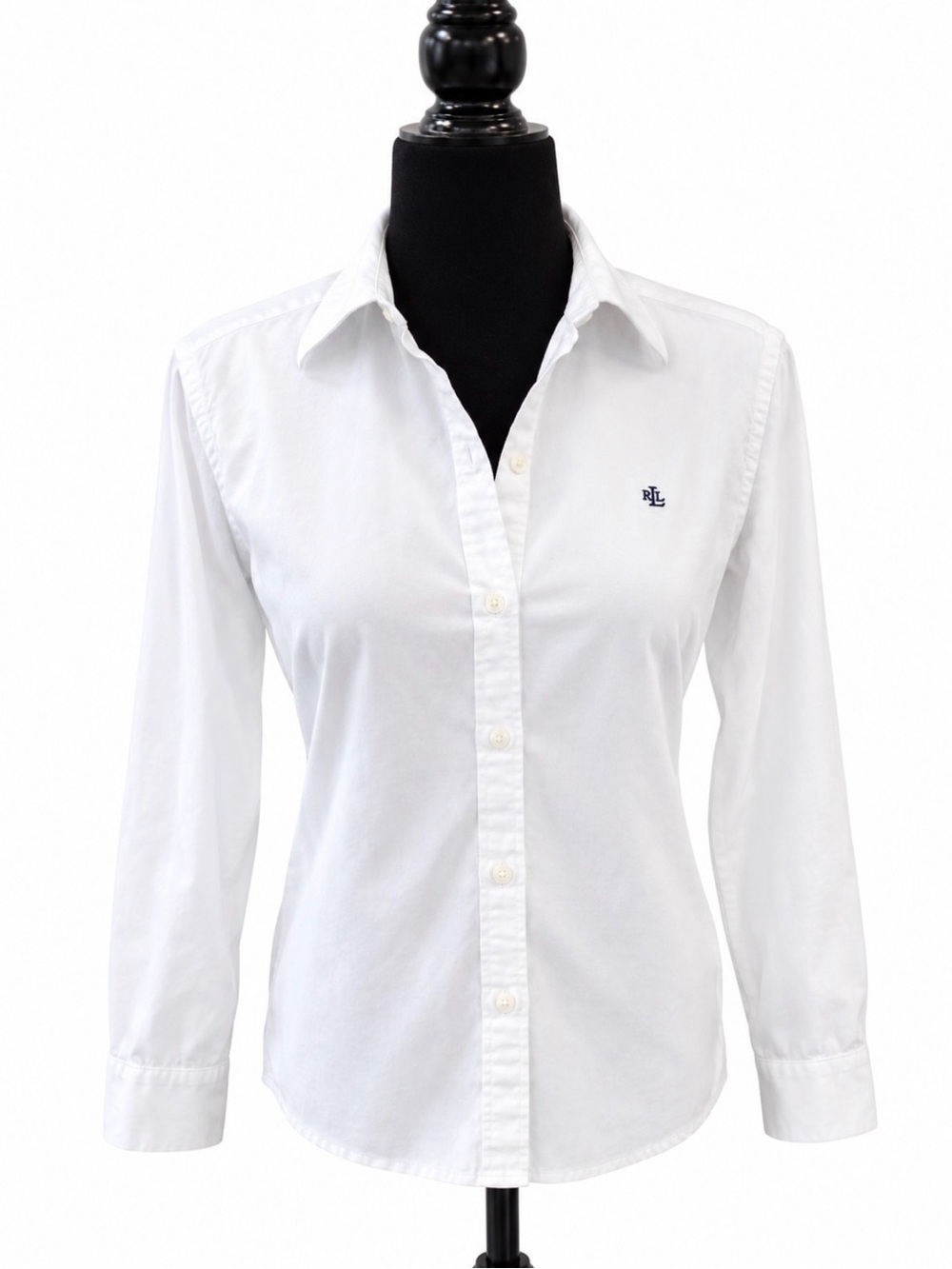 Ralph Lauren White Button-Down Cotton Shirt with Navy Embroidered Logo Size med